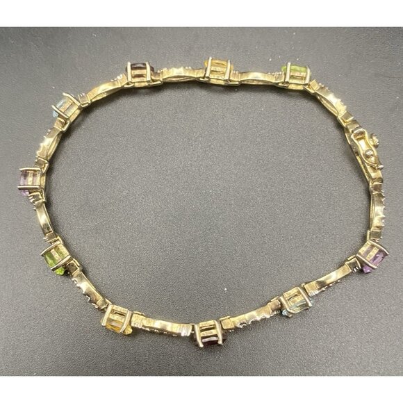 FAS Sterling Vermeil Bracelet Multi Color Gemstone Diamond Accent 2 Tone 7.5" - Picture 11 of 16